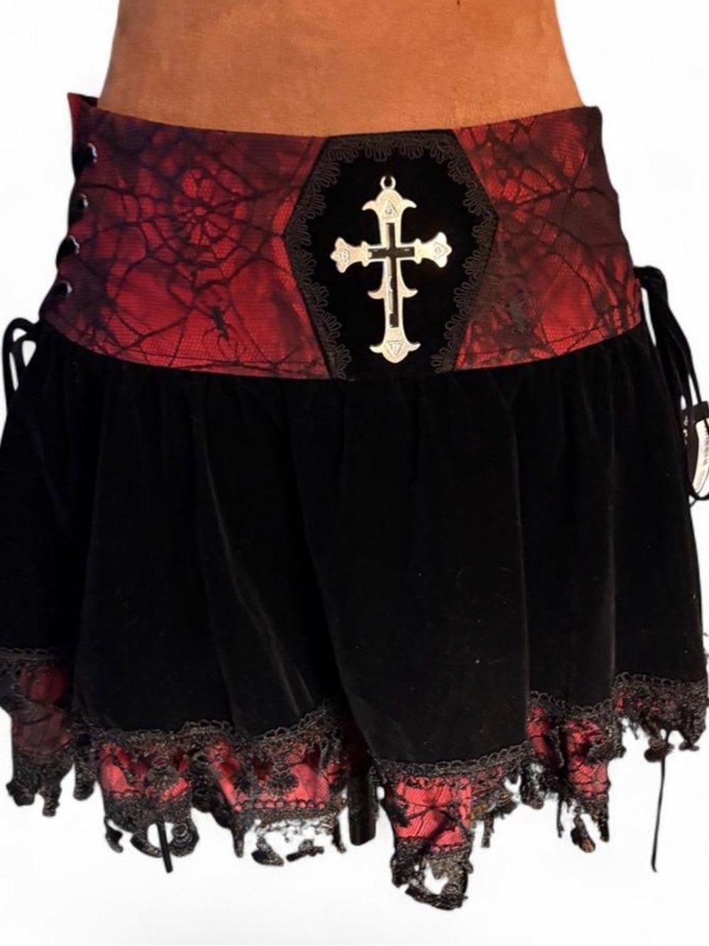 Gothic Red & Black Gothic Lace Layered Mini Skirt